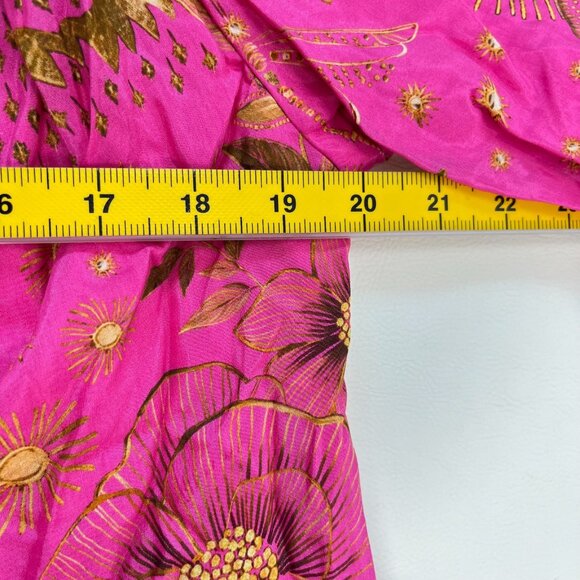 NWOT Farm Rio x Anthropologie Beaded Belt Puff Sleeve Pink Mini Dress Sz M - Picture 11 of 12